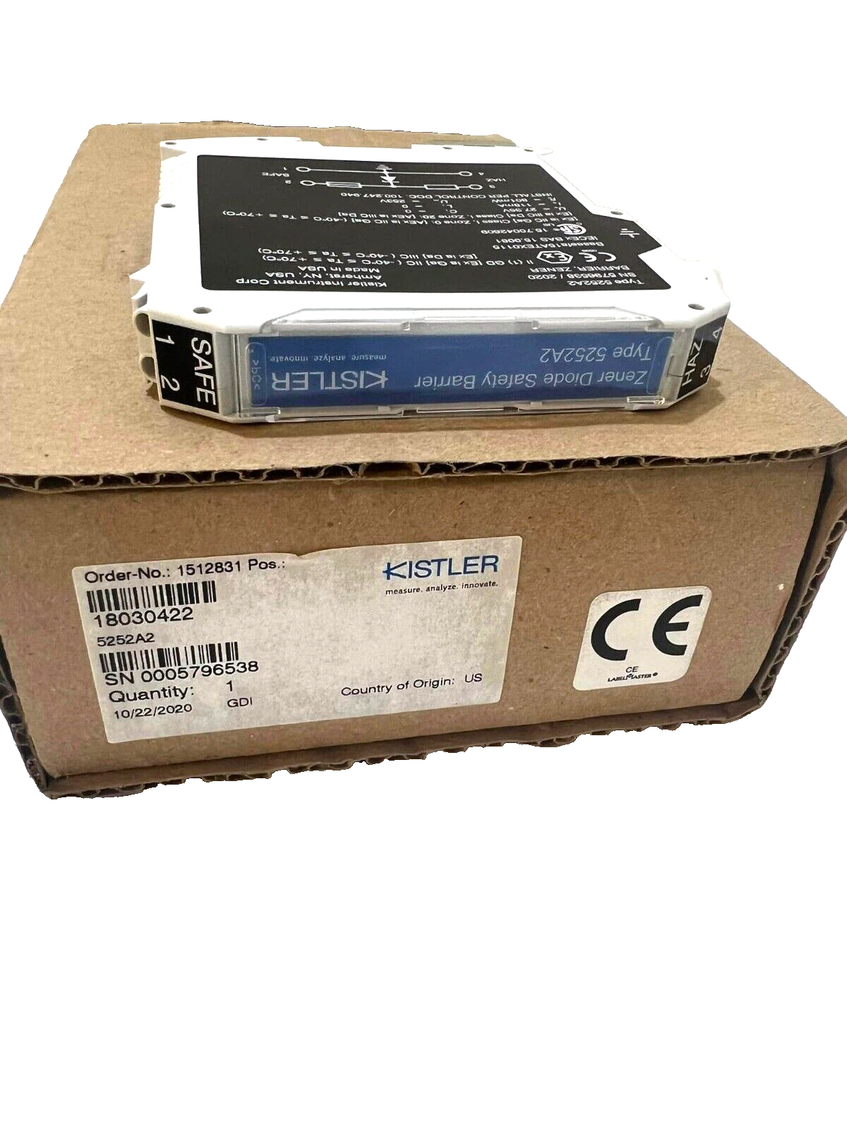 Kistler 5252A2 Zener Diode Safety Barrier for Ex NEW.