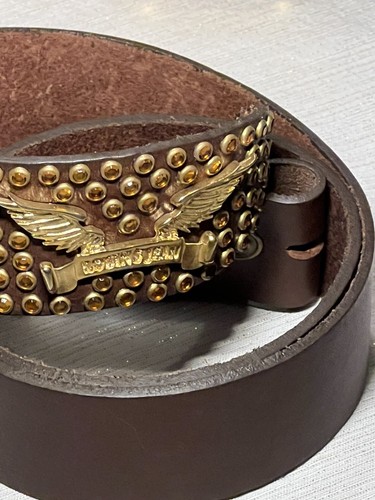 Pre-owned Handmade Robins Jean, Hand Made Leather Belt W/ Gold Swarovski 100% Hand Made In Italy
