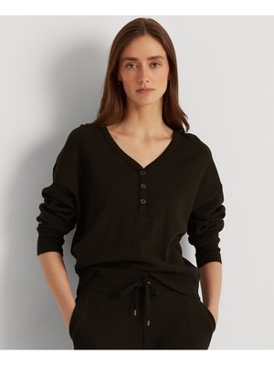 

LAUREN RALPH LAUREN Женский черный топ с длинными рукавами и V-образным вырезом