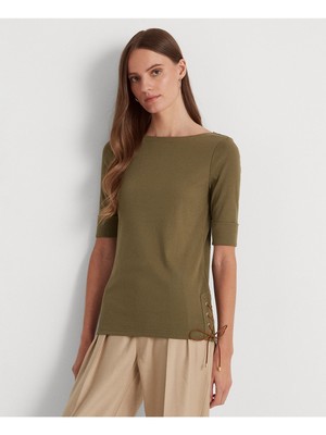 

LAUREN RALPH LAUREN Женский зеленый топ с вырезом лодочкой и рукавами до локтя