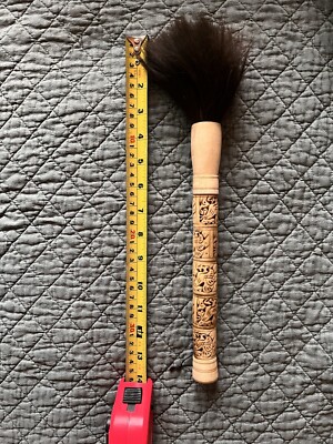 Calligraphy Horse Hair Brush Carved Etched Chinese Collectible Rooster