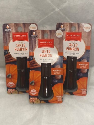 3 Pack Homeline Spiced Pumpkin Essential Mist Refills /Fits Air Wick Unit* New