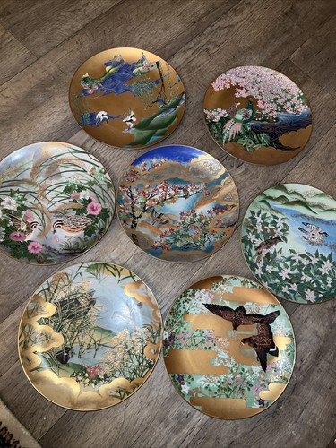 NO.76 骨董　皿165mm 5組 Franklin Nobato The Poetic Garden Of Japan Birds 7 Plates