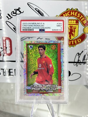 CRISTIANO RONALDO 2003/4 F.A. PREMIER LEAGUE STICKERS #385 RC ROOKIE PSA 9 CR7
