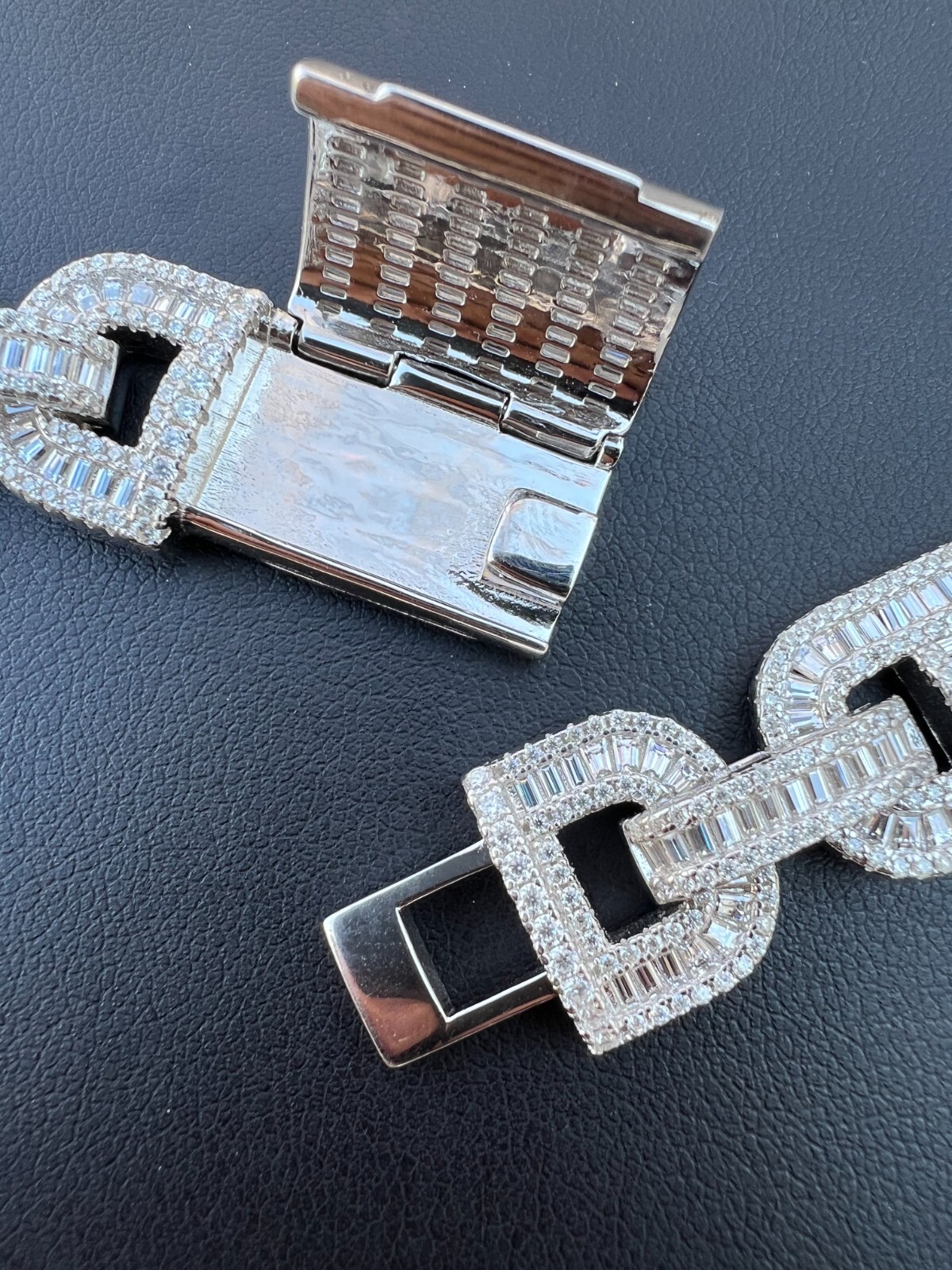 Pre-owned Silver Baguette Moissanite Solid 925  Gucci Link Chain Necklace Pass Diamond Test