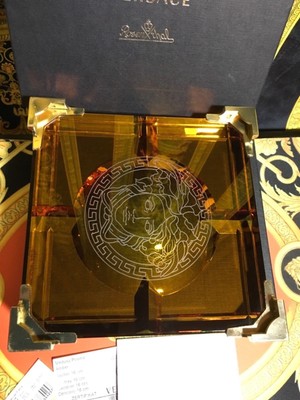 $600 VERSACE ASHTRAY MEDUSA AMBER GOLD 16cm in box  SALE