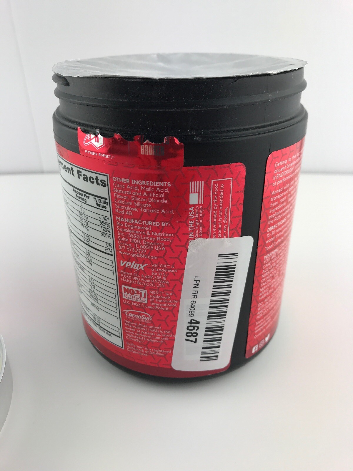 BSN Endorush Pre-Workout Powder Fruit Punch Energy Supplement 300mg of Caffeine