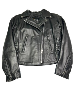 VTG X Element Womens Black Genuine Leather Biker Motor Jacket Insulated Size M