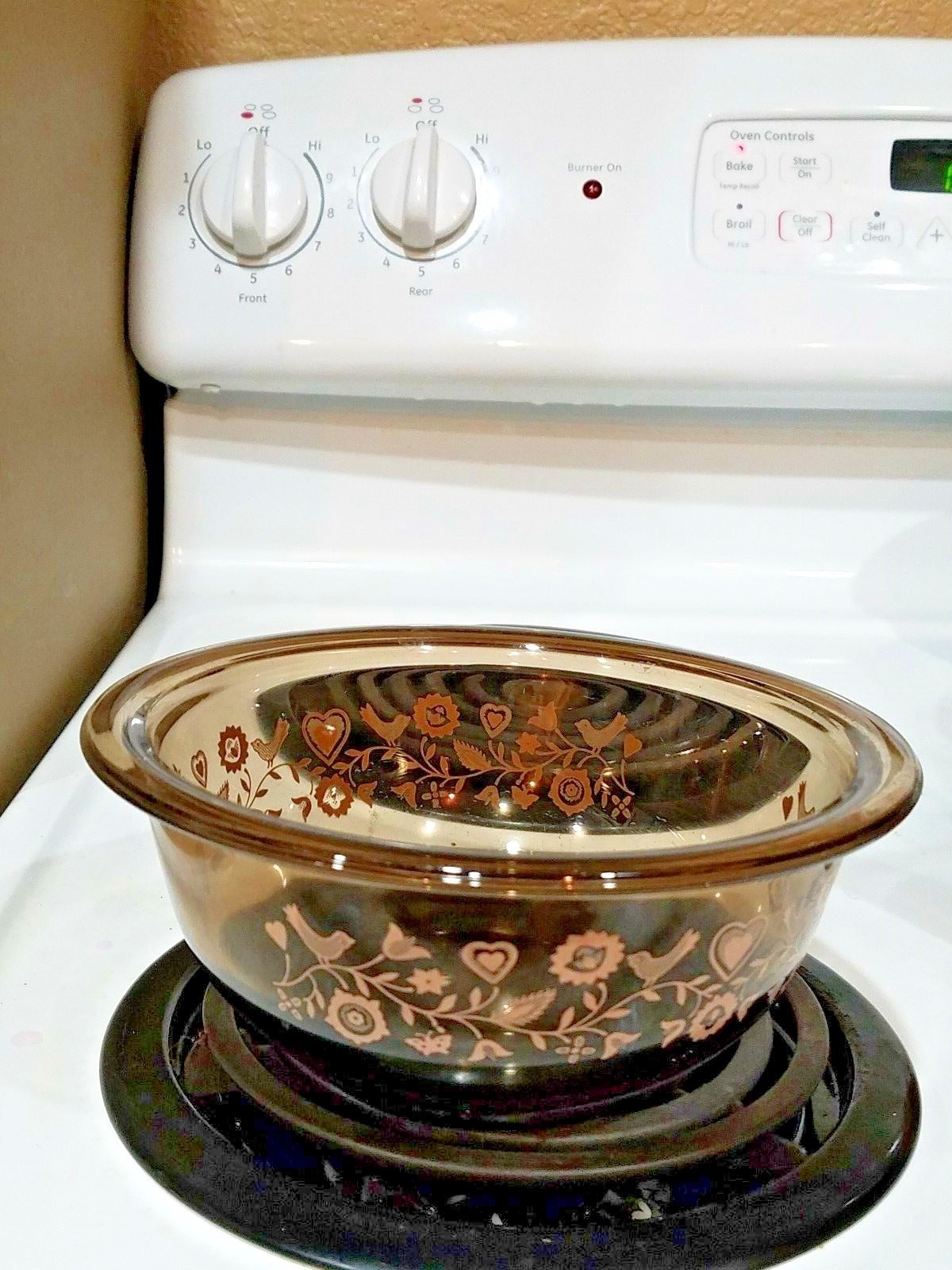 Vintage Pyrex Clear Brown Pyrex bowls of 2 with Bird & Flower Desighn 322 Brown
