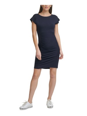 

DKNY Женское темно-синее платье-футляр с рукавами-крылышками и вырезом выше колена, Navy