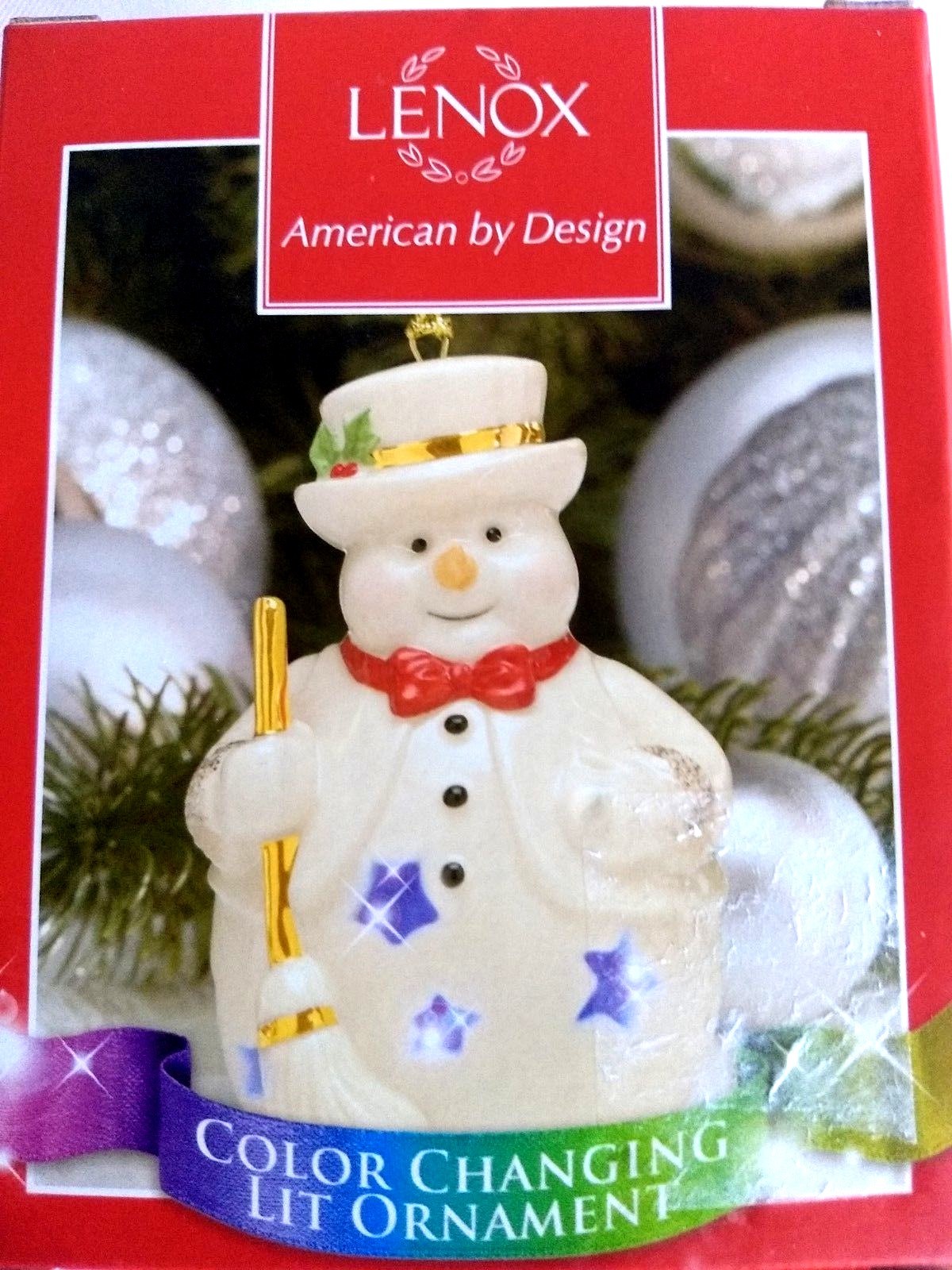 NEW Lenox Christmas Ornaments Color Changing Lit Set of 2 Moose and Snowman