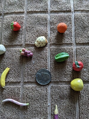 Handcrafted and painted miniature fruits and vegetables, Ceramic