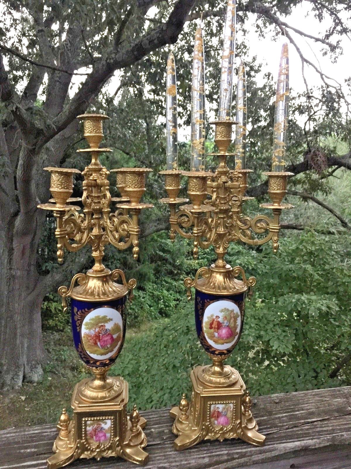 Antique French Rococo Courting Couple SET Porcelain CANDELABRA ART NOUVEAU ??j8