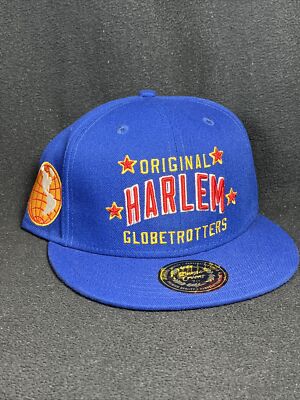 Harlem Globetrotters Rings & Crowns Fitted 7 3/8 Flat Brim Mens Blue Hat Cap New