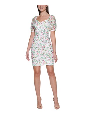 

Женское платье-футляр выше колена GUESS с белой подкладкой и поясом, пуфом и рукавами выше колена, Белый