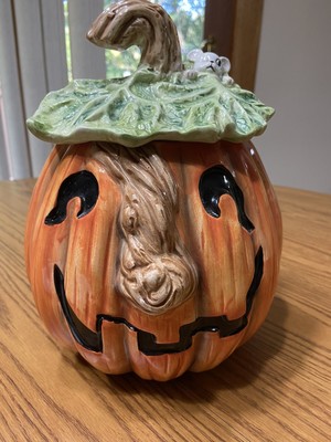 OCI fitz and floyd halloween pumpkin cookie jar with mouse exc. new condition