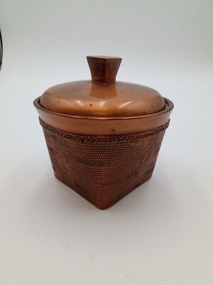 Vintage Hammered Copper Basket Jar Square 3''