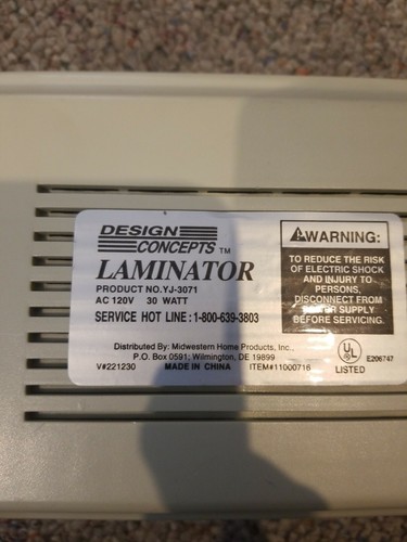 Design Concepts Laminator Compact Portable Model YJ 3071