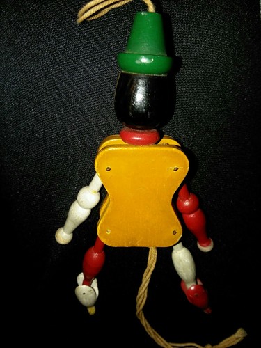 Vintage Wood Pull String Dancing Puppet Pinocchio Jumping Jack Ornament