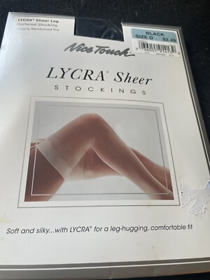Nice Touch Lycra Sheer Black Size D Wide Band Nylons Garter Required