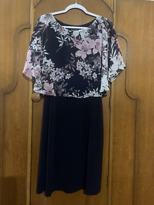 Connected Apparel Blue Midi Wirh Floral Blouse Over Dress. Size 8. B25