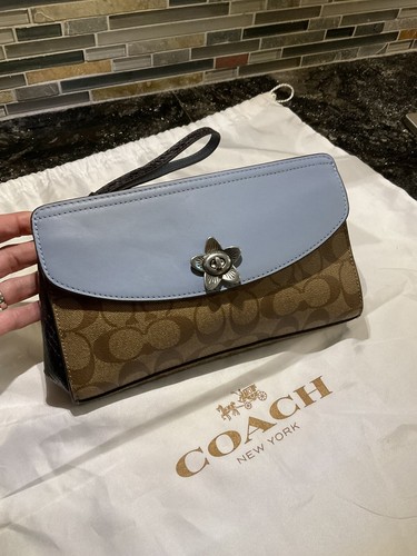 Coach Flap Clutch In Signature Canvas Tea Rose Wristlet