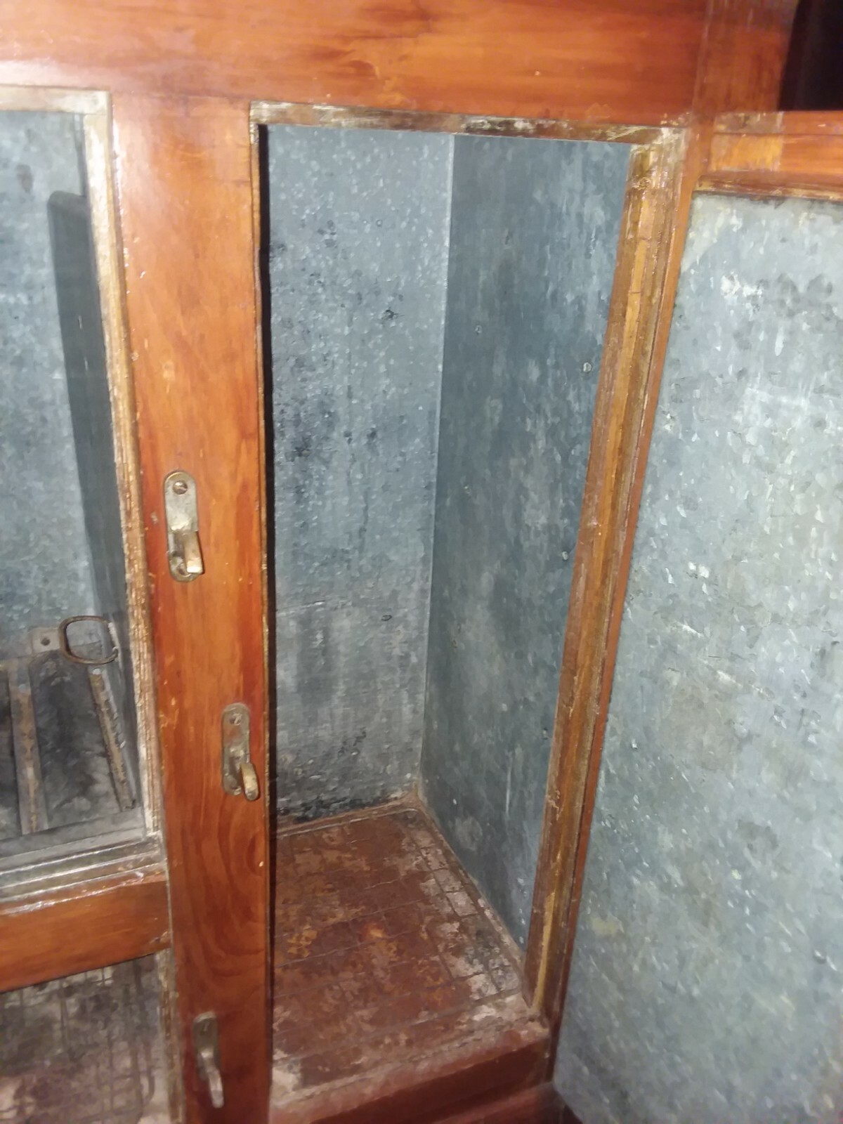 All Original Early American Antique Three Door Oak Ice Box