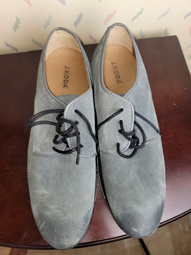 J. Koda Leonard Grey Lace Up Leather Shoes Size 11.5 Vintage Y2k VTG Suede Dress