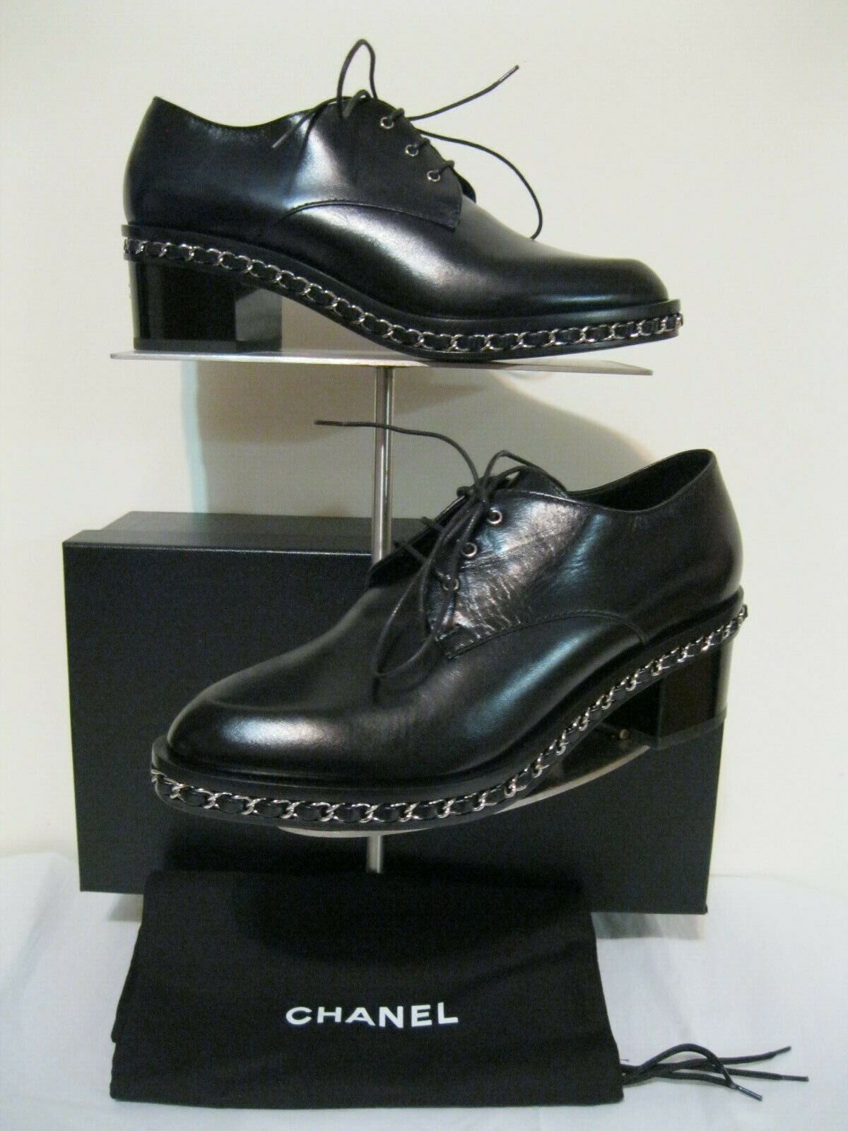CHANEL Oxford, Lace up Shoes, NEW, Black, Leather, Size 38 CHANEL Oxford, Lace up Shoes, NEW, Black, Leather, Size 38