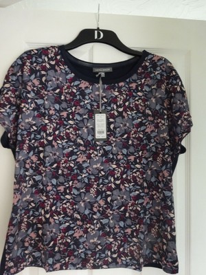 LAURA ASHLEY JERSEY TOP NAVY PLUM GREY MULTI FLORAL. UK 14-16, EUR 40-44. BNWT