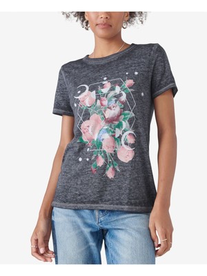 

LUCKY BRAND Женская серая футболка в рубчик с круглым вырезом и короткими рукавами, Серый