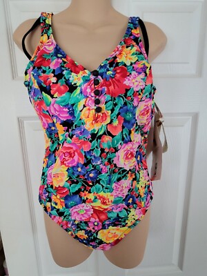 NWT! Floral Miraclesuit Swimsuit Bathing Suit size 16 Built In Bra 1 PIECE