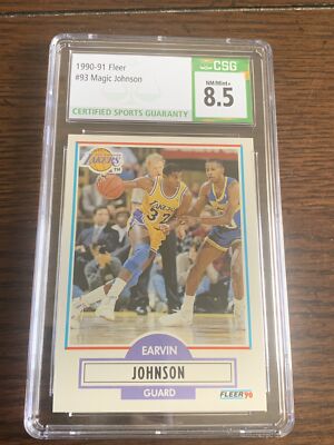1990-91 FLEER #93 CSG 8.5 MAGIC JOHNSON LA LAKERS NM/MINT+ SHARP CARD!!!