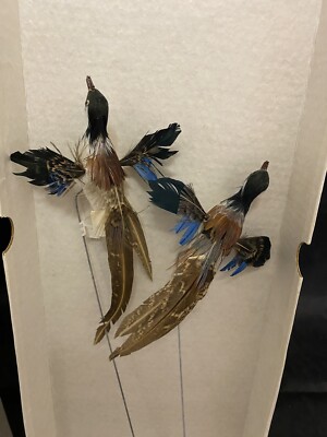 Pair of Birds Pheasants   Primitive Handmade Miniature  Vintage 70s