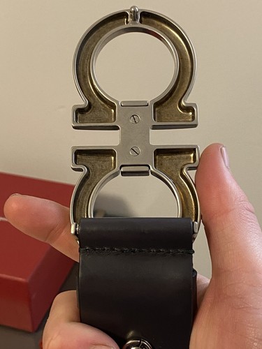 Pre-owned Ferragamo Authentic Salvatore  Gancini Adjustable Black Leather Belt Mens 95
