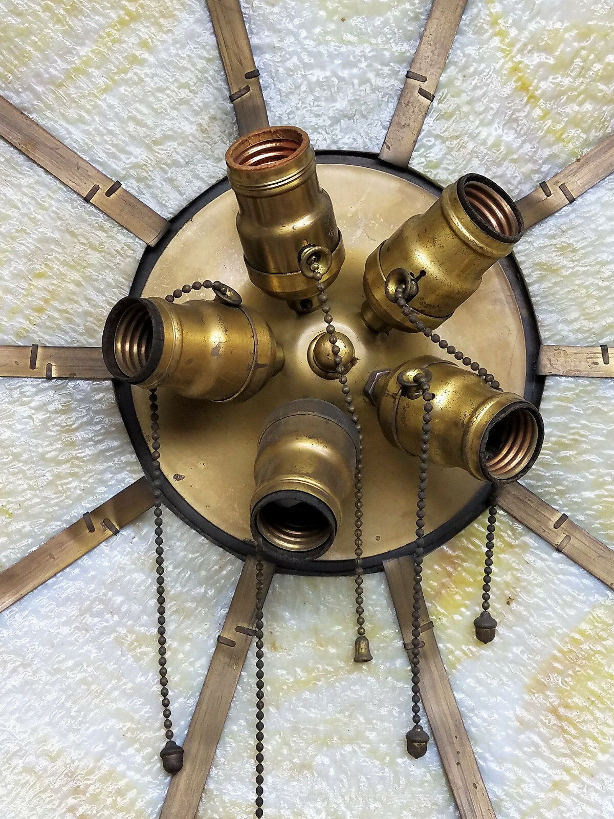 1929 10 Panel Slag Glass ART DECO Chandelier Museum Quality All Original