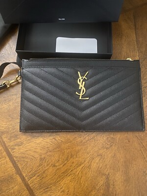2024 New Women's Authentic Saint Laurent Monogram Matelasse Leather Pouch Black