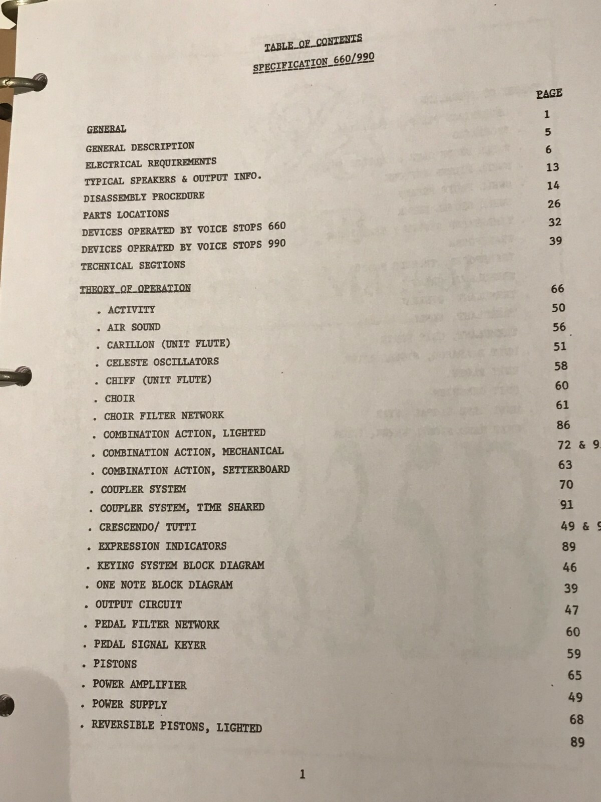 RODGERS Organ Specification 660-990 Technical Manual