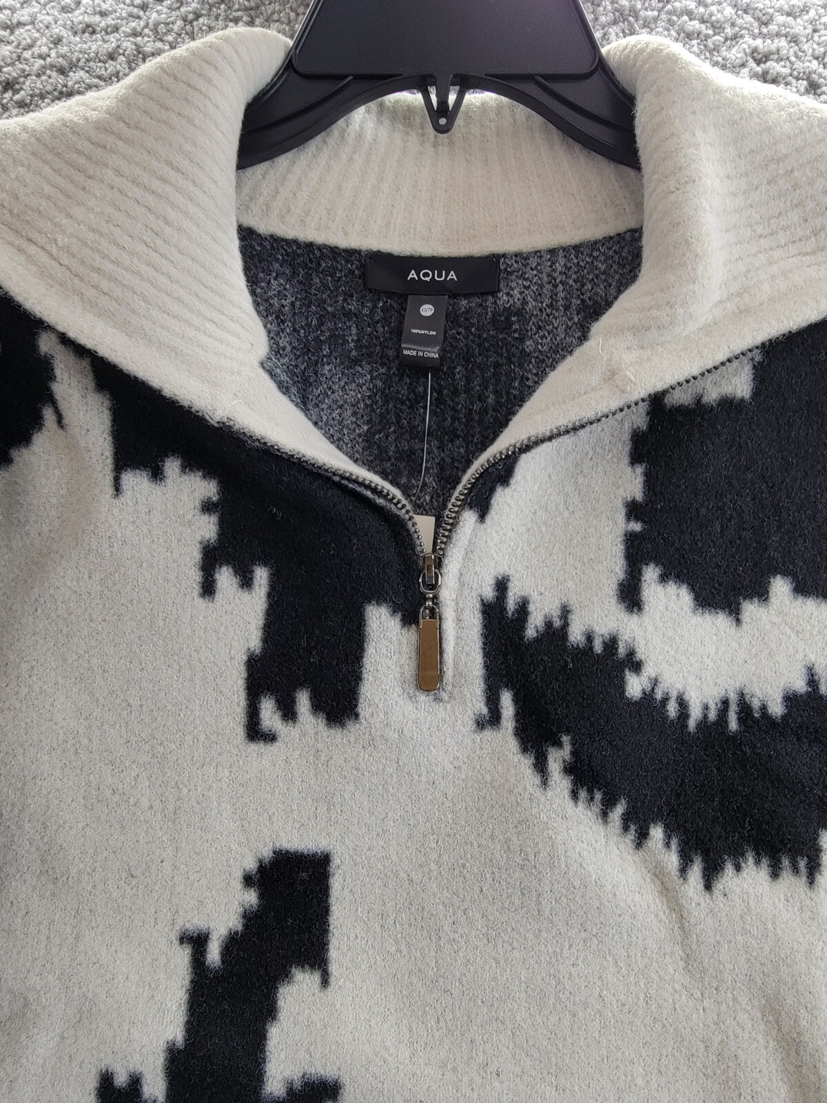 AQUA Quarter Zip Sweater Women's XS Cement Black/Ivory Long Sleeve Pullover - Picture 11 of 16