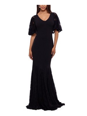 

BETSY - ADAM Женские эластичные кружевные летние рукава с V-образным вырезом, формальная длина во всю длину, Черный