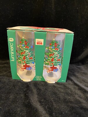 Vintage Luminarc Christmas Glasses 1992 ''Christmas Tree'' 16oz Tumbler (4) Pack
