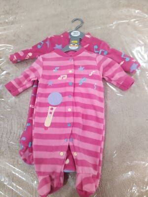 twin pack Dunnes pink fleece sleepsuit babygro girl age 0-3 months brand new