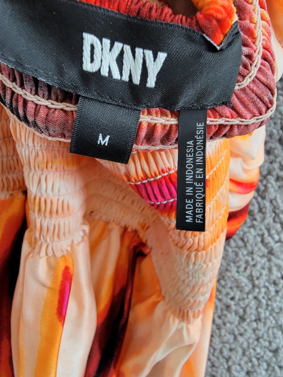 DKNY Printed Satin Strappy Halter Maxi Dress Women's M Orange Blossom Back Tie - Picture 14 of 15