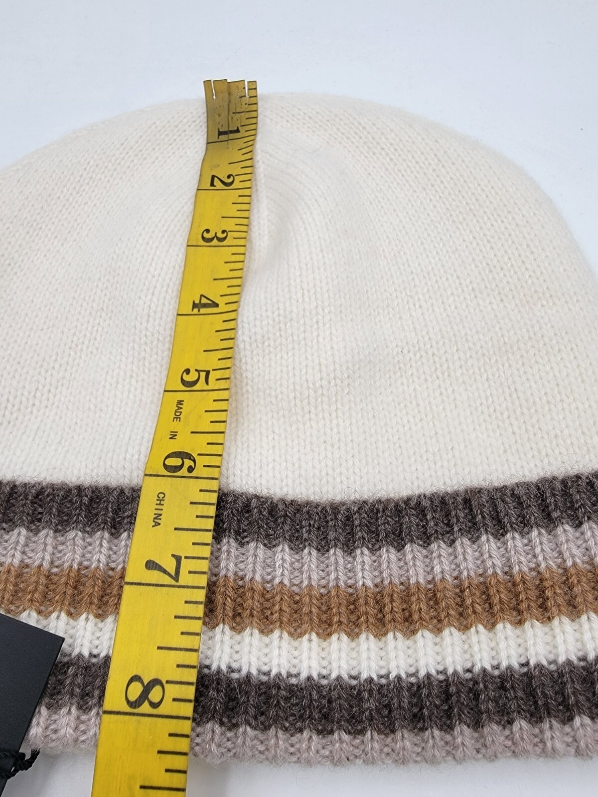 Charter Club Cashmere Stripe Cuffed Beanie Women's One Size Warm Praline - Picture 5 of 14