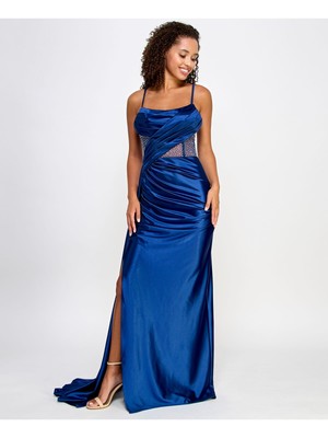 SAY YES TO THE Womens Navy Illusion-trim Corset Slit Dress Juniors 12