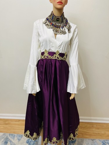 Pre-owned Handmade Afghan Clothes Design/ Satin/ Regular Size Dress/ Red And Purple Color