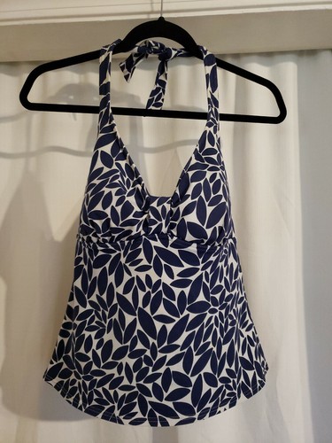 Lands’ End Tankini Swim Bathing Suit Top Blue Twist Bodice Sz 10D Cup Bra insert