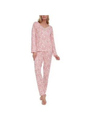 

FLORA Intimates Розовая рубашка для сна с длинными рукавами и V-образным вырезом с животным принтом Пижамный топ, Розовый
