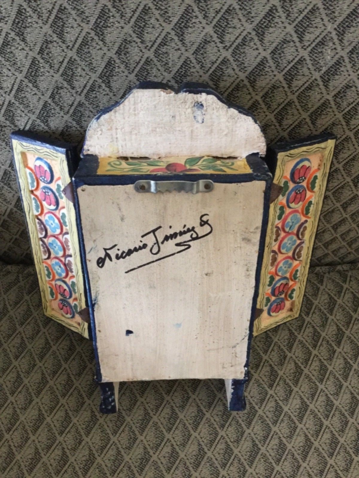 Signed contemporary art, Nicario Jimenez, retablo, folk art,