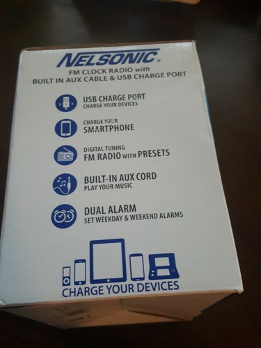 Nelsonic FM Clock Radio w/ USB Port - Nelsonic NLC727